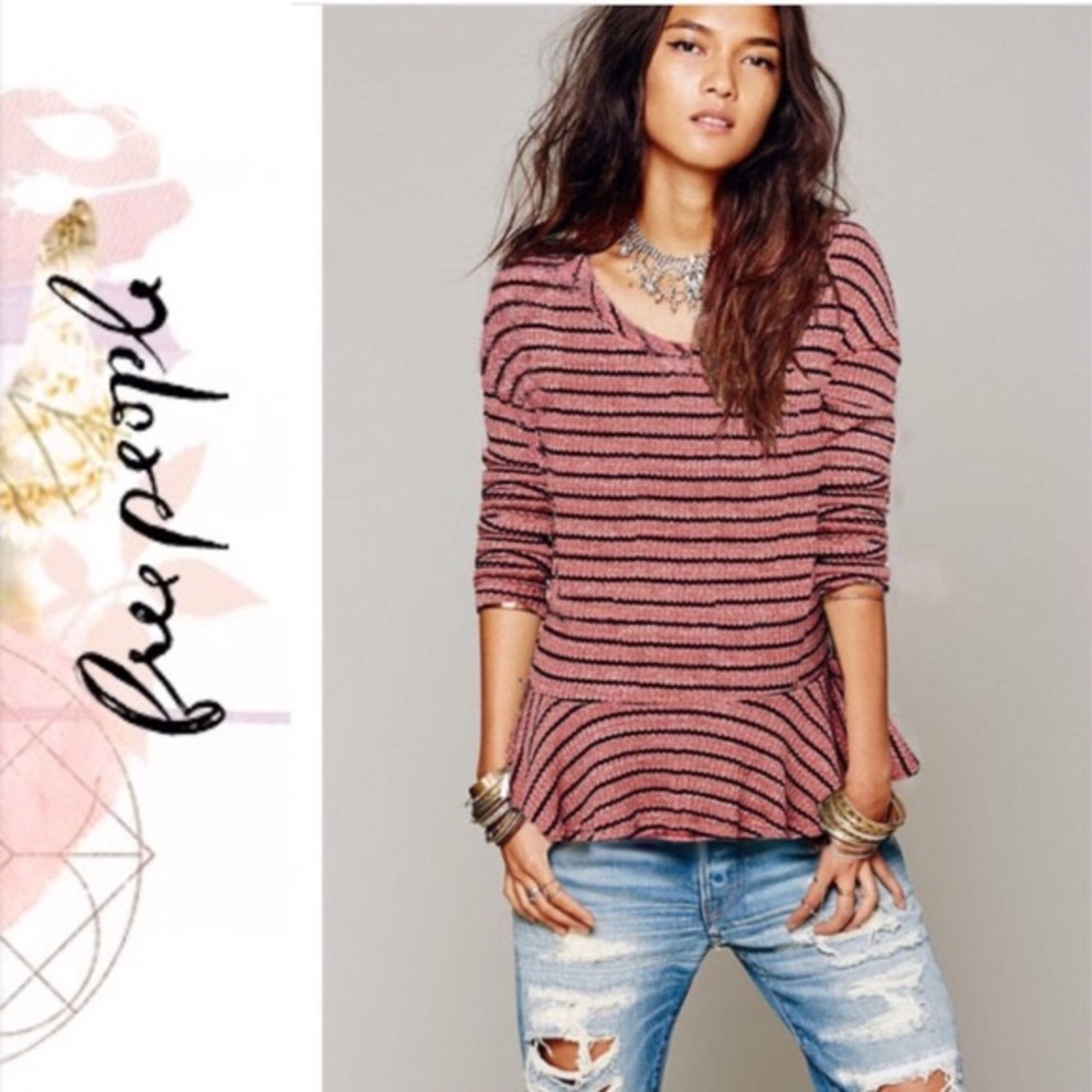 FREE PEOPLE XS Auntie Em Peplum Thermal Waffle Top